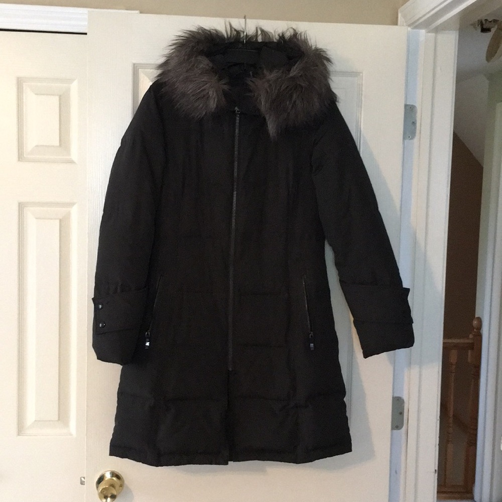 Dark grey duck down feather winter coat
